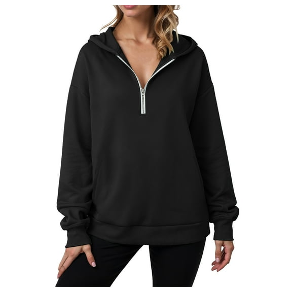 zaveiop Womens Half Zip Pullover Hoodies with Side Pockets Oversized Sweatshirt 2025 Fall Winter Fashion Clothes (Z2-Black, S)