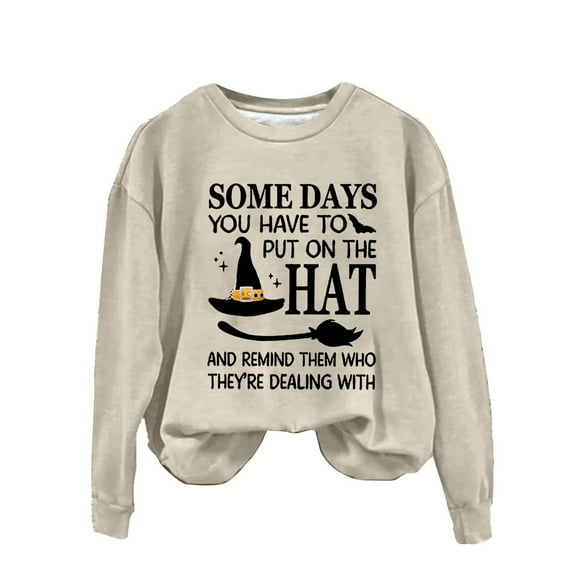 zaveiop Womens Halloween Shirts Vintage Graphic Tees Funny Ghost Long Sleeve Shoulder Pullover Hoodie (Z1-Beige, M)