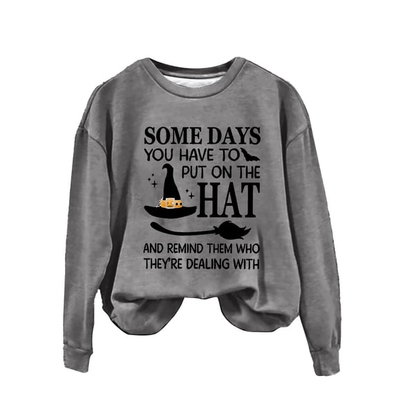 zaveiop Womens Halloween Shirts Vintage Graphic Tees Funny Ghost Long Sleeve Shoulder Pullover Hoodie (Z1-Grey, S)