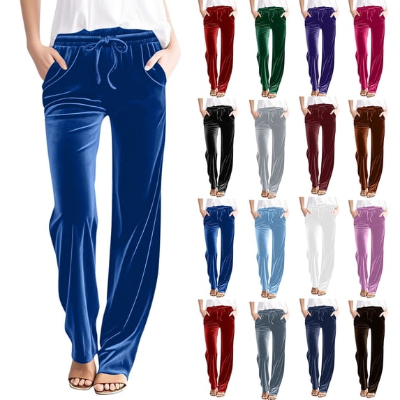 zaveiop Womens High Waisted Sweatpants Flare Leg Lounge Pants Drawstring Waist Velour Pants Pajama Pants with Pockets (Dark Blue, S)