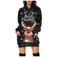 thumbnail image 1 of zaveiop Womens Hoodies Christmas Santa Claus Snowflake Print Hooded Sweatshirt Loose Fit Long Sleeve Hooded Dress with Kangaroo Pocket (Z7-Black, M), 1 of 4