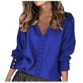 thumbnail image 1 of zaveiop Womens Lace Trim on V Neck Line Sweaters Lightweight Solid Color Long Sleeve Button Decorated Cuffs Pullover Tops (Blue, 3XL), 1 of 5