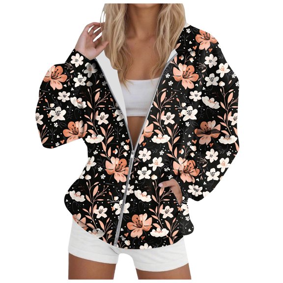 zaveiop Womens Long Sleeve Zip up Sweatshirts Sunflower Full Zipper Lightweight Hoodless Casual Loose Fit Plus Size Outwear Coat (Z1-Coffee, XXL)