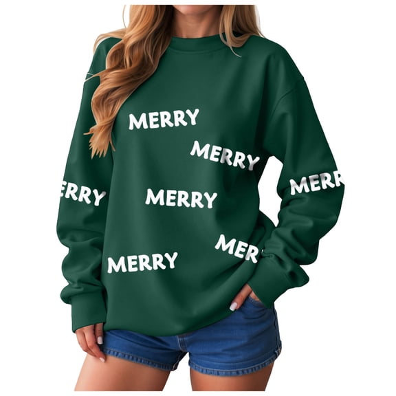zaveiop Womens Merry Christmas Sweatshirt Xmas Merry Crewneck Pullover Sweater Long Sleeve Shirt Holiday Top Winter Clothes (Z4-Green, L)