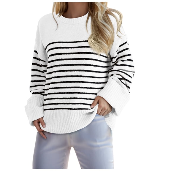 zaveiop Womens Oversized Crew Neck Sweater Fall Long Sleeve Knit Tops Trendy Casual Loose Fit Pullover Sweaters (Z-White, XL)