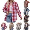 thumbnail image 1 of zaveiop Womens Oversized Flannel Plaid Shirts Casual Button Down Blouse Tops with Pockets (Brown, XL), 1 of 7