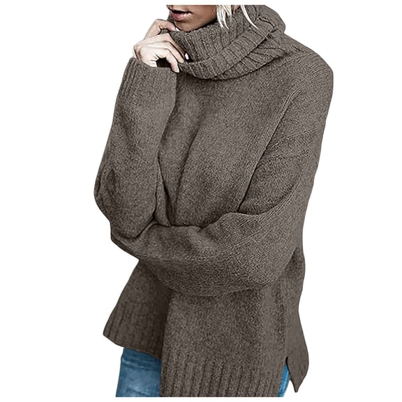 zaveiop Womens Oversized Turtleneck Pullover Sweater Cable Knit Long Sleeve Sweater Tops (Z-Coffee, M)