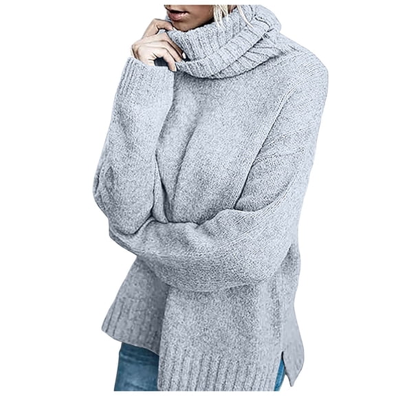 zaveiop Womens Oversized Turtleneck Pullover Sweater Cable Knit Long Sleeve Sweater Tops (Z-Grey, M)