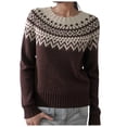 thumbnail image 1 of zaveiop Womens Pullover Vintage Sweaters Fall Winter Casual Loose Long Sleeve Knitted Sweaters Tops (Z1-Brown, 3XL), 1 of 4