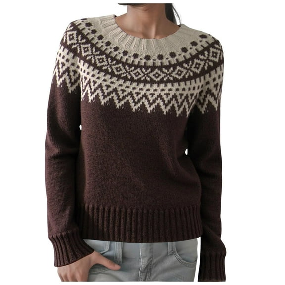 zaveiop Womens Pullover Vintage Sweaters Fall Winter Casual Loose Long Sleeve Knitted Sweaters Tops (Z1-Brown, XL)