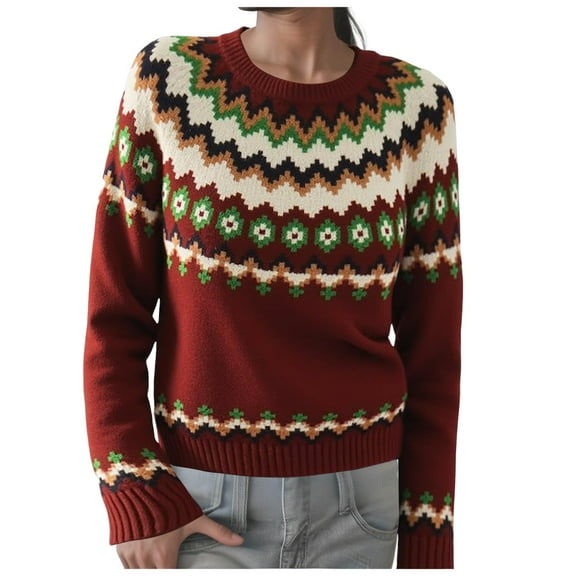 zaveiop Womens Pullover Vintage Sweaters Fall Winter Casual Loose Long Sleeve Knitted Sweaters Tops (Z1-Wine, M)