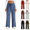 thumbnail image 1 of zaveiop Womens Ribbed Wide Leg Lounge Pants with Pockets Casual Relaxed Comfy Loose Soft Knit Pajama Pants with Drawstring (Brown, S), 1 of 8