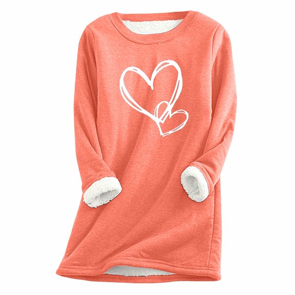 zaveiop Womens Sherpa Fleece Lined Pullover Winter Warm Crew Neck Sweatshirt Cute Heart Paw Tops Plus Size (Z-Pink, M)