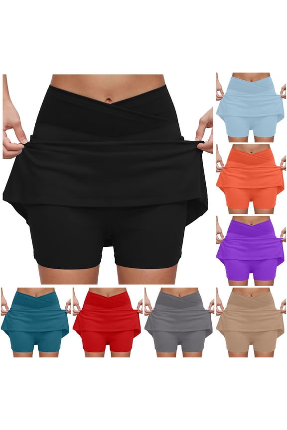 Womens Skorts with Pockets Tummy Control Plus Size Skorts for Women High Waist Athletic Sports Pants Skirt Casual (Light Blue, L)