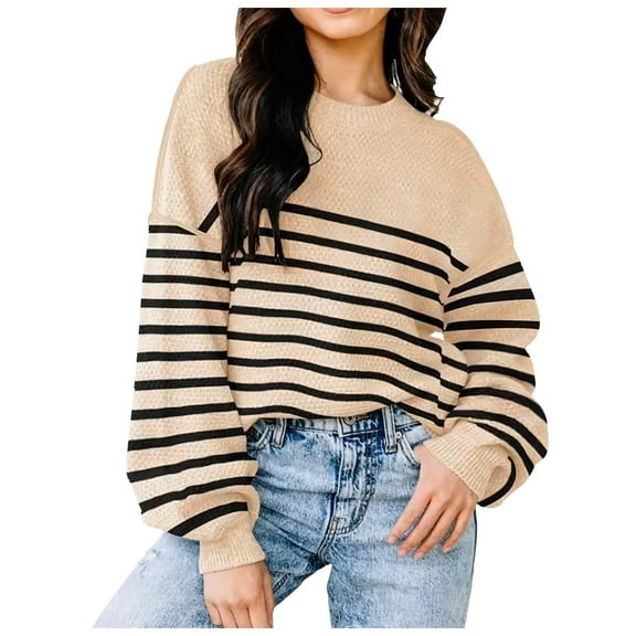 zaveiop Womens Sweaters Causal Crewneck Batwing Sleeve Knit Top Side Split Oversized Pullover Sweater Loose Jumper (Z1-Khaki, S)