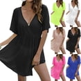 thumbnail image 1 of zaveiop Womens Swimsuit Coverup Short Sleeve Beach Cover up Dress V Neck Bikini Beachwear (Blue, One Size), 1 of 7