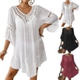 thumbnail image 1 of zaveiop Womens Swimsuits Cover ups Crochet Chiffon Beach Cover Bathing Suit Bikini Wear Coverups Dress (White, One Size), 1 of 8