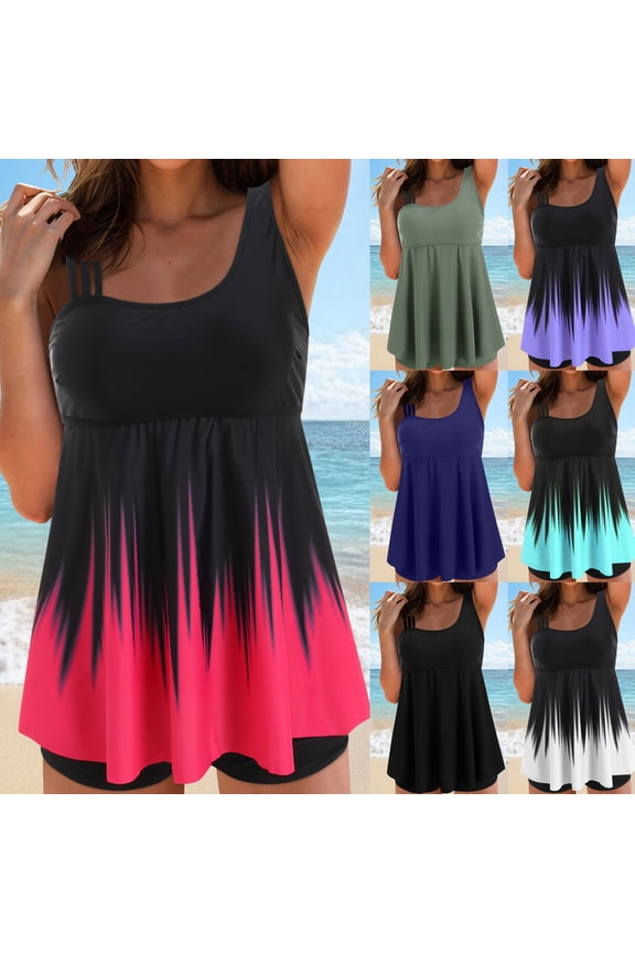 Womens Tankini Swimsuit Plus Size Two Piece Bathing Suit Flowy Swim Tops with Boy Shorts 2025 Modest Swimwear (Blue, XXL)