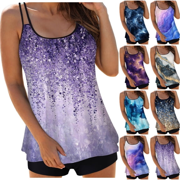 zaveiop Womens Tankini Swimsuits Tummy Control Swimwear Two Piece Bathing Suits Swim Tank Top with Boyshorts (Light Purple, XL)