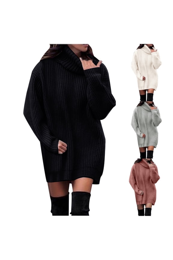Womens Turtleneck Oversized Long Sweater Dress 2025 Plus Size Tunic Pullover Knit Winter Dresses (White, XXL)