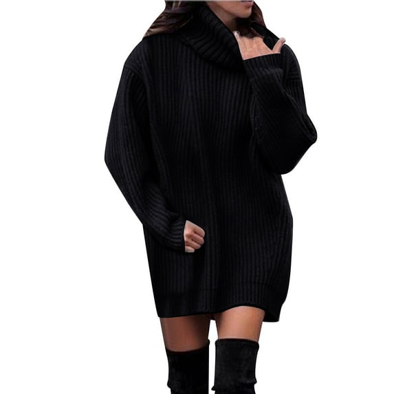 zaveiop Womens Turtleneck Oversized Long Sweater Dress 2025 Plus Size Tunic Pullover Knit Winter Dresses (Z2-Black, M)