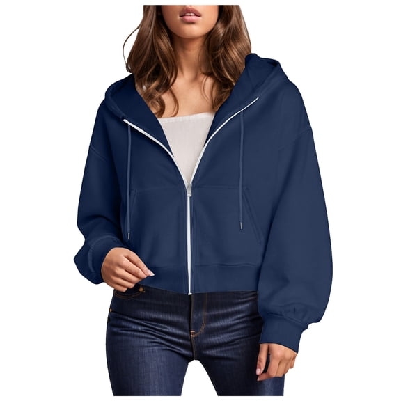 zaveiop Womens Zip up Hoodies Cropped Sweatshirts Casual Comfy Cute Zip Jackets Fashion Trendy Fall Outfits 2025 Y2K Clothes (Z1-Dark Blue, S)