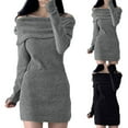 thumbnail image 1 of zaveiop Womens off The Shoulder Mini Sweater Dress Bodycon Long Sleeve Ribbed Knit Fall Casual Short Dresses (Grey, XL), 1 of 9