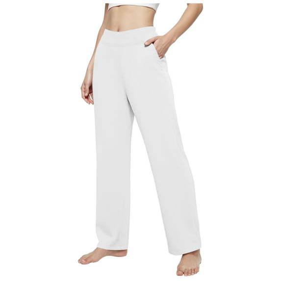 zaveiop Yoga Pants Women Wide Leg Pants with Pockets High Waist Stretch Dress Casual Sweatpants Petite/Regular/Tall (A-White, XL)
