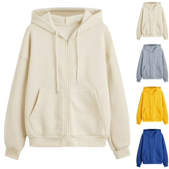 zaveiop Zip up Hoodie Sales Women Long Sleeve Regular Fit Hooded Collar Drawstring Hoodies Autumn Casual Breathable Tops with Pocket (Grey, S)