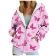 thumbnail image 1 of zaveiop Zip up Hoodie Women Butterfly Graphic Hoodies Long Sleeve Oversized Y2K Sweatshirts Cute jackets Plus Size for Girls (Pink, XXL), 1 of 7