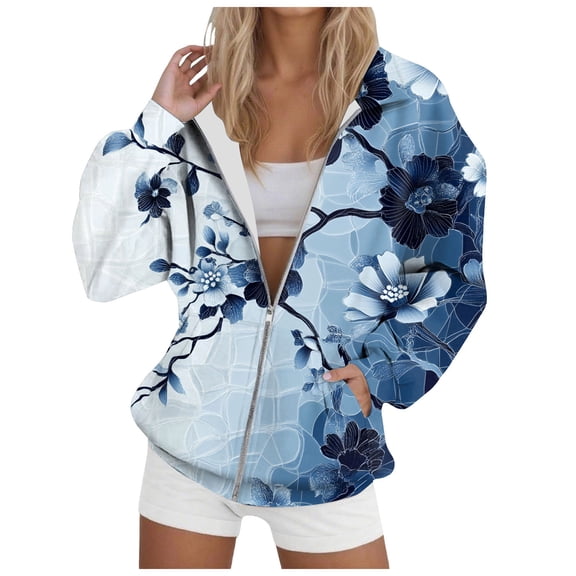zaveiop Zip up Sweatshirt Women No Hood Comfort Oversized Sweatshirt Cardigan Fleece Bomber Jacket Zipper Hoodless Hoodies (Blue, XXL)