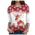 thumbnail image 1 of zaveiop Christmas Shirts for Women 3/4 Length Sleeve Tops Cartoon Reindeer Casual Crewneck Sweatshirts Ugly Xmas Sweater Blouses (Red, S), 1 of 4