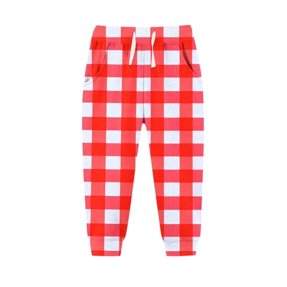 zbxnLI 2-13 Years Kids Sweatpants Fleece Plaid Sports Joggers Pants Elastic Waist Drawstring Fashion Casual Pants with Pockets