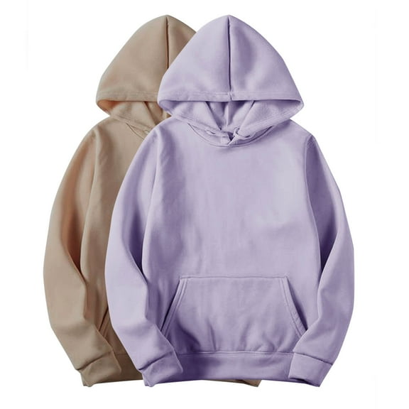 zbxnLI 2 Pack Hoodies for Women Fashion Sweatshirt Ladies Solid Color Casual Loose Pullover Tops