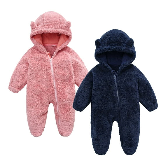 zbxnLI 2 Pack Infant Baby Fleece Jumpsuit Outfits Newborn Boys Girls One-Piece Rompers Outwear Coats