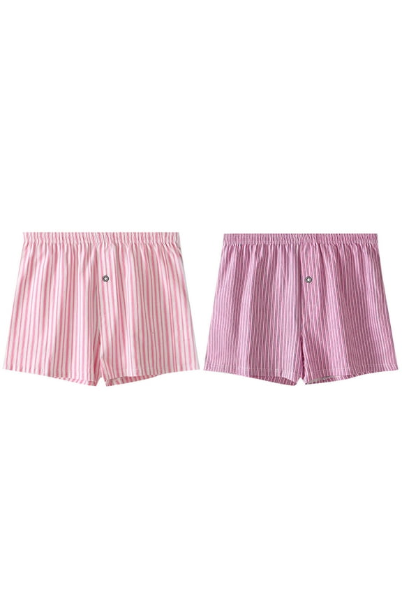 2 Pack Men's Boxer Shorts Elastic Waist Sleep Shorts Striped Printed Loose Casual Underpants for Men