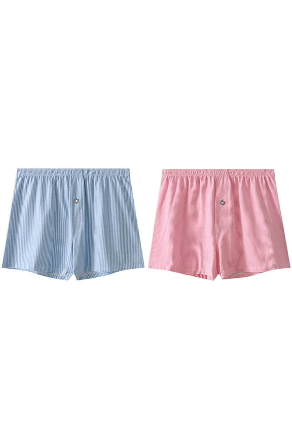 2 Pack Men's Boxer Shorts Elastic Waist Sleep Shorts Striped Printed Loose Casual Underpants for Men