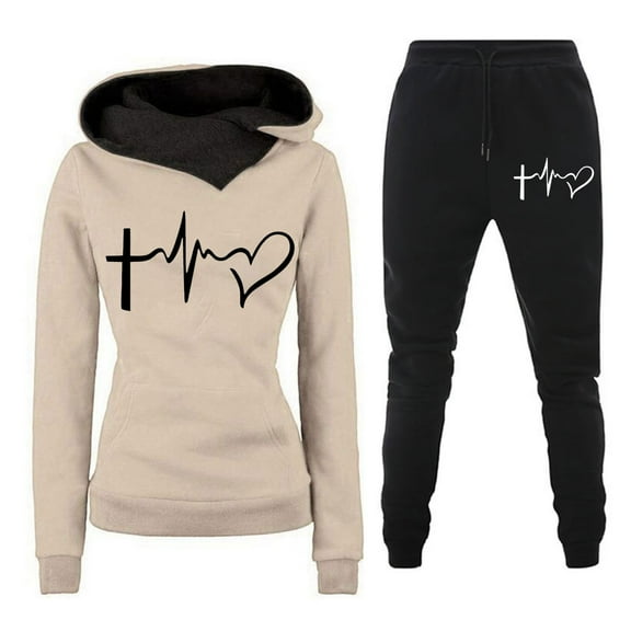 zbxnLI 2 Piece Outfits Sweatsuits for Women Cowl Neck Hoodie Sweatshirts Casual Sweatpants Lounge Sets