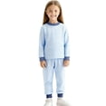 thumbnail image 1 of zbxnLI 2 Piece Thermal Underwear Sets for Kids Crew Neck Long Sleeve Striped Shirts and Pants Fall Winter Warm Outfits, 1 of 5