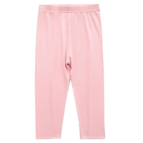 zbxnLI 3-13 Years Girls Capri Leggings Elastic Waist Crop Pants Solid Color Cotton Capris for Little Girls