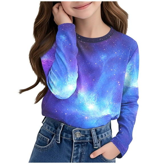zbxnLI 3-14 Years Kids Long Sleeve Shirts for Girls Boys Graphic T-Shirts Crew Neck Fall Tops