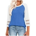 thumbnail image 1 of zbxnLI 3/4 Length Sleeve Womens Tops Hollow out Cuffed Casual Blouse Women Crewneck Loose Tunic Shirts, 1 of 8