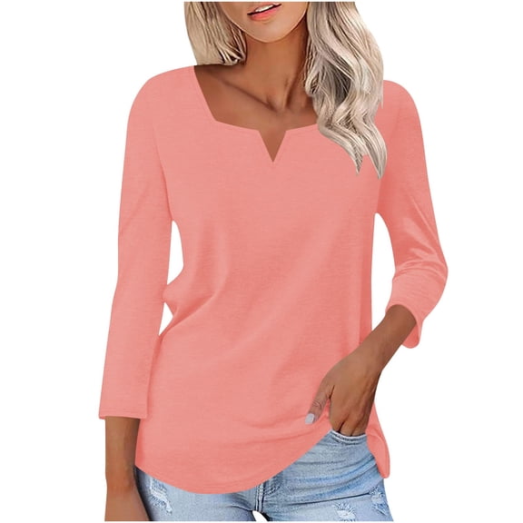 zbxnLI 3/4 Length Sleeve Womens Tunic Tops for Women V Neck Casual Dressy Blouses Basic Tee Shirts