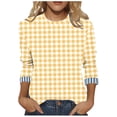 thumbnail image 1 of zbxnLI 3/4 Sleeve Shirts for Women Plaid Crew Neck Tops Ladies Business Dressy Blouse Casual Work Spring Clothes, 1 of 6