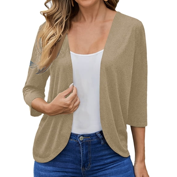 zbxnLI 3/4 Sleeve Women's Cardigans Solid Color Lightweight Open Front Cardigan Fall Winter Casual Tops