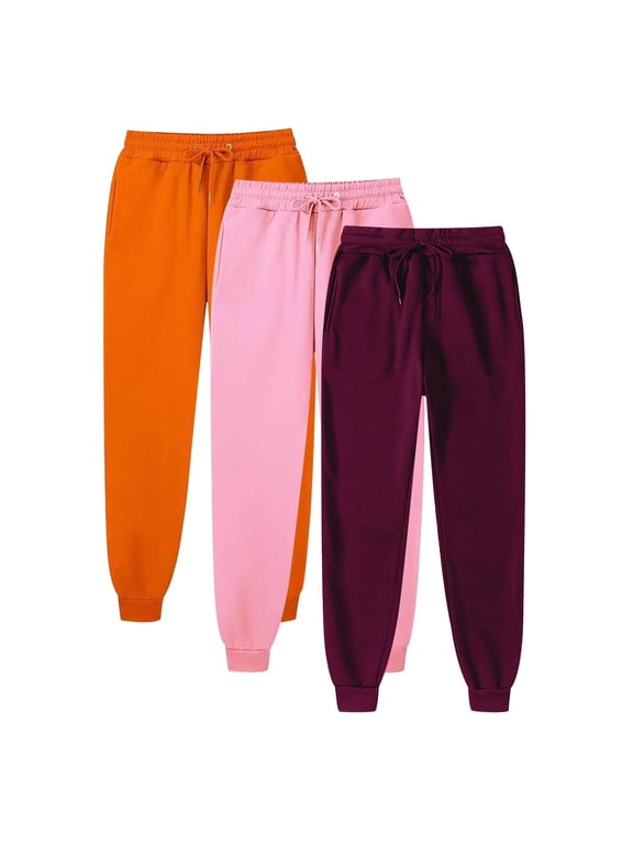 3 Pack Jogger Pants for Women Fall Winter High Waist Sweatpants Solid Color Running Athletic Pants