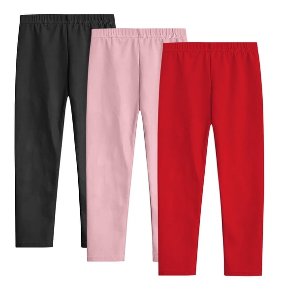 zbxnLI 3 Pack Leggings for Girls Solid Color Elastic Waist Basic Bottoms Kids Fall Winter Casual Comfy Soft Trousers
