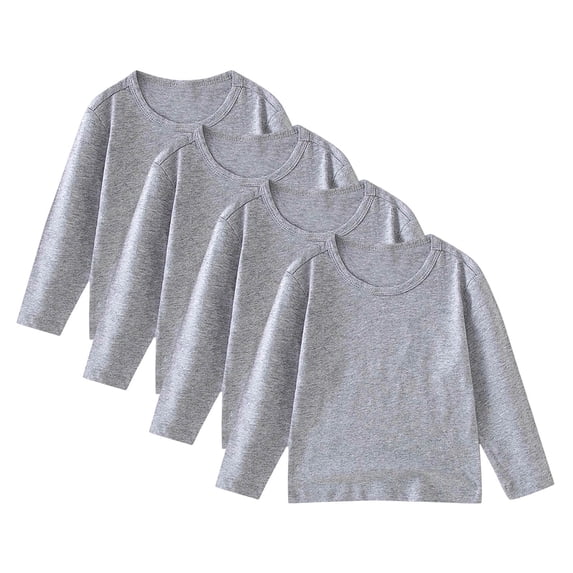 zbxnLI 4 Pack Kids Long Sleeve Tops Cotton Crew Neck Basic Tshitr Loose Soft Shirts for Boys Girls 1-11 Years