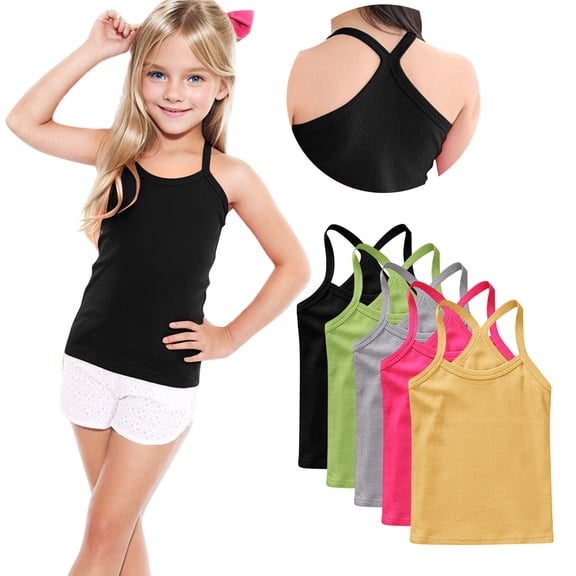 zbxnLI 5 Pack Girls Dance Tank Tops Racerback Camisole Tops Cotton Spaghetti Strap Undershirts for Kids