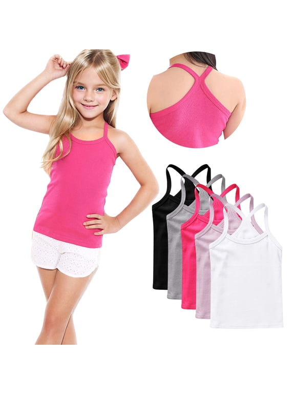 5 Pack Girls Dance Tank Tops Racerback Camisole Tops Cotton Spaghetti Strap Undershirts for Kids